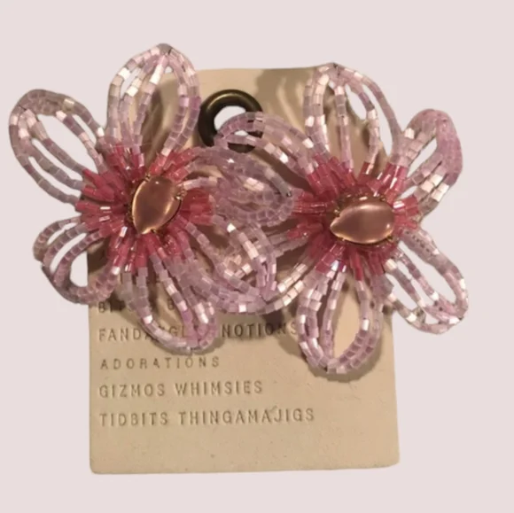 Anthropologie Small Beaded Post Earrings in Pink - Picture 3 of 5
